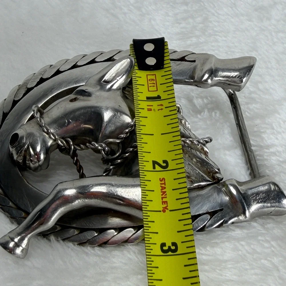 VTG Artisan 3D Horse‎ Horseshoe Belt Buckle Silver Tone Western Equestrian